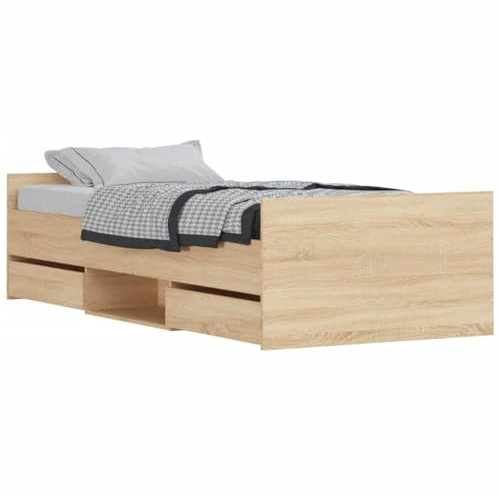 vidaXL Bettgestell, Bettrahmen mit Kopfteil Fußteil, Bett Gästebett mit viel Stauraum, Einzelbett Schlafzimmerbett, Sonoma-Eiche 100x200cm