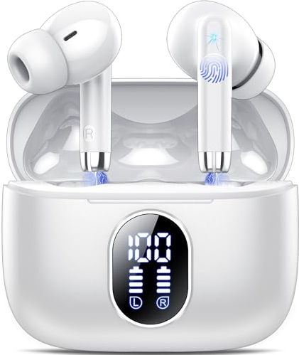 Bluetooth Kopfhörer, Kopfhörer Kabellos Bluetooth 5.3 In Ear Kopfhörer mit 4 ENC Noise Cancelling Mic, Kabellose Kopfhörer 40Std, Tiefer Bass Earbuds, IP7 Wasserdicht Ohrhörer, Tragbares Design, Weiß