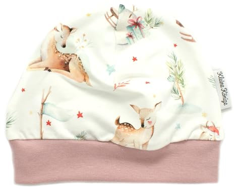 Kleine Könige Mütze Baby Mädchen Beanie · Modell Winter REH Winter Wonderland, Nude · Ökotex 100 Zertifiziert · Größe 122/128