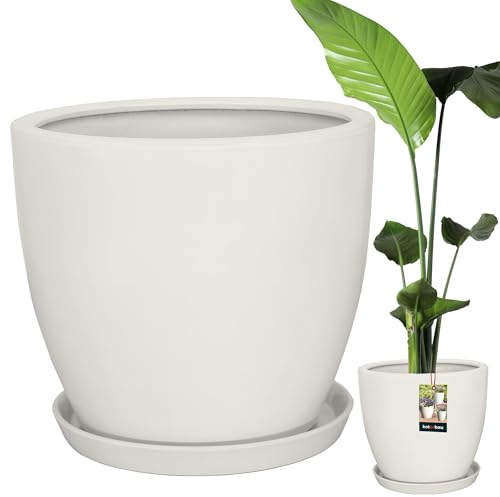 KOTARBAU® Pflanzentopf mit Untersetzer Weiß ⌀ 38 cm Höhe: 33 cm Glasierte Keramik Blumentopf Keramik groß Plant Pot Kaktus Topf mit Untersetzer Übertopf mit Untersetzer Blumentöpfe Keramik