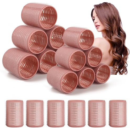 xnicx 18 Bigoudis Chauffants en Céramique,Bigoudis Sans Chaleur pour Tous Les Cheveux Courts, Moyens Ou Longs,Rouleaux Cheveux Pour Les Femmes et Les Coiffeurs(60mm,48mm,36mm,Rose)