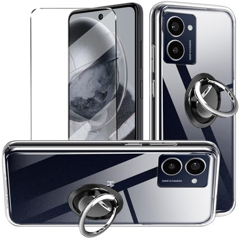 HuiYouMY hülle mit Glas 1Pcs Compatible with HMD Pulse Pro Folie,mit Ring,hülle silikon stoßfest Compatible with HMD Pulse Pro schutzhülle schutzfolie schutzglas Folie handyhülle Clear