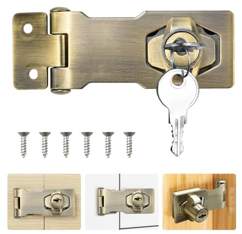 ADERTOS 4 Inch Keyed Hasp Lock Hasp and Staple with Padlock, Heavy Duty Shed Lock Door Lock Hasp Twist Knob Keyed Locking Hasp Safety Door Clasp Gate Lock with Key for Cabinets Gate -Vintage Bronze