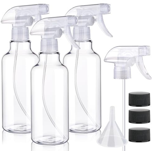 3 Pack Plastic Spray Bottles Empty Spray Bottle 10oz/300ml Heavy Duty Spraying Bottles Mist/Stream Water Bottle for Cleaning Solutions, Essential Oils, Hair, Cooking (clear)