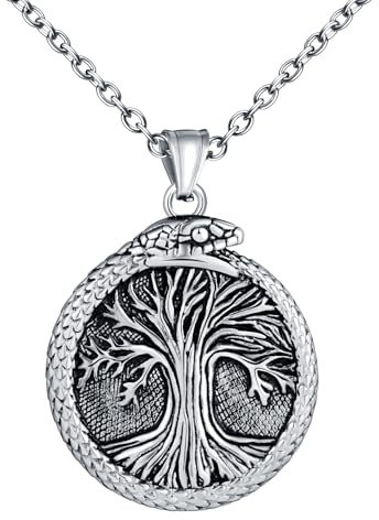 INFINIONLY Collier Médaillon en Acier Inoxydable pour Hommes Pendentif Arbre de Vie Vintage Colliers avec Serpent Hip Hop Bijoux Fantaisie Adolescents Décoration