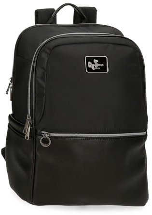 Pepe Jeans Christine Mochila para Portátil Portátil 15,6 Pulgadas Negro 29x40x11 cms Poliéster con Detalles en Piel Sintética 15,6L by Joumma Bags