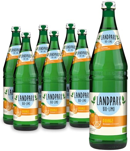 Landpark Bio-Limo Orange 12 x 750 ml in Glasflaschen - keine künstlichen Farbstoffe - Aromen oder Konservierungsstoffe und sind laktose- und glutenfrei - Orangenlimonade