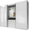 Lomadox Kleiderschrank weiß Schwebetüren Glasfront Spiegel Element Schwebetürenschrank 4 Schubladen 300x236x65 cm