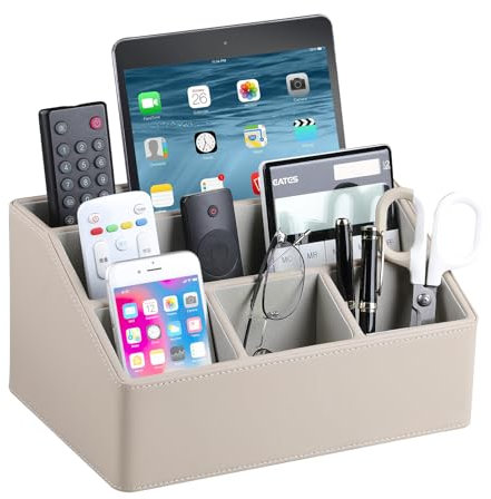 MEIBOOCH Schreibtisch-Organizer aus PU-Leder, luxuriöser Fernbedienungshalter für Zuhause, Büro, Schreibtischzubehör, Tisch-Caddy Nachttisch-Organizer (Dunkelbeige)