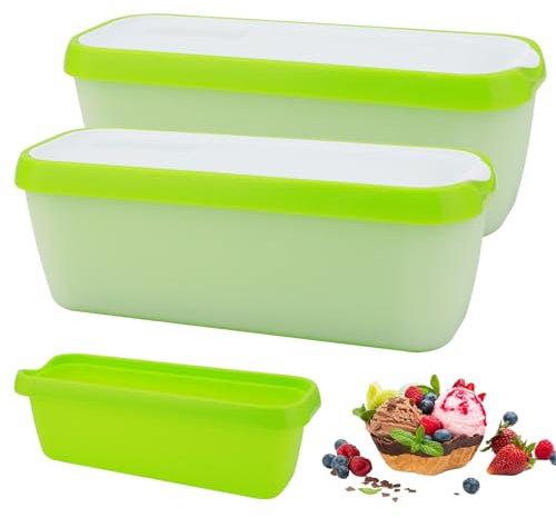 SUNJULY 1.5 L Eisbehälter für Speiseeis, 2er-Set Wiederverwendbare Aufbewahrungsbehälter für Eis mit Silikon-Deckel, Tapelbare Gefrierschrank BPA-frei für Selbstgemachtes Eis,Küchenhelfer-Zubehör-Cyan