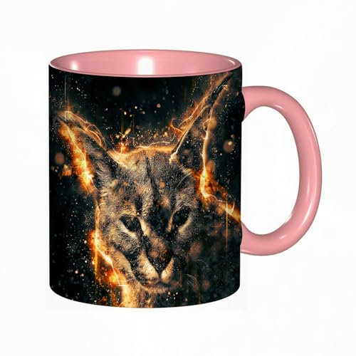 EKLMPS Becher aus Keramik, Ideal als Geschenk, Hochwertiger Aufdruck, Tasse mit Motiv, Tee Becher, Coffee Cup, 330ml, Luchs