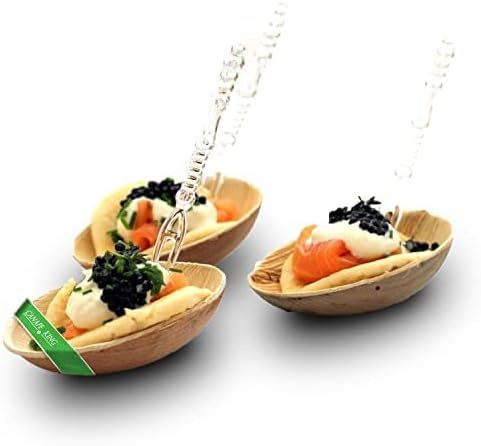 Canape King Palm Leaf Egg Shape Plates - Disposable Food Snacks Serving Platters (8cm) - for Wedding Birthday BBQ Parties Catered Events Buffets (500)