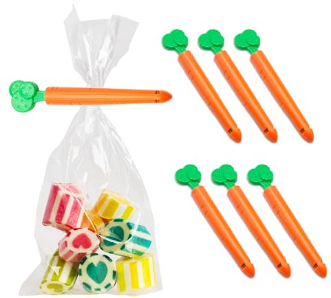 Set mit 6 Clips in Karottenform, 11,5 cm, wiederverwendbare Lebensmittelklammern, sicherer Verschluss für Snacks, Brot, Kaffee und Süßigkeiten – Küchenzubehör