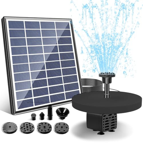 Pavlleen Fuente solar, con panel solar de 5 W, batería integrada de 1500 mAh, bomba de agua solar, bomba de fuente flotante, con 6 estilos de fuente, para exteriores, baños de pájaros, peceras, jardín