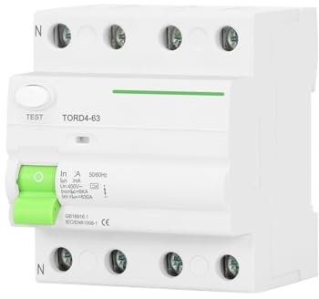 IYNWBJTS Disjoncteur électromagnétique à Courant résiduel, 4 pôles, 30mA, Type A, 400V, 6KA, disjoncteur différentiel(20A)