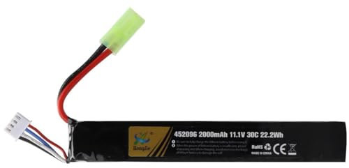 Batterie LiPo Rechargeable 11,1 V 2000 mAh, Compatible avec Le Connecteur Tamiya 3S 30 C pour Airsoft M4, M110, AK47, MP5, Scar, M249, AUG, AEG, MP5K, M60, RPK, PKM et Modèles Réduits