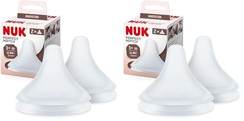 NUK Perfect Match Babyflaschentrinksauger | Ab 3 Monate | Passt sich dem Baby an | Anti-Colic | BPA-frei | Silikonsauger für Flaschen, Medium | 2 Stück (Packung mit 2)