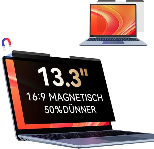 Magnetischer Laptop Sichtschutz für 13.3 Zoll Laptop 16:9, Abnehmbar Anti Blaulicht Blendschutz Blickschutzfolie Sichtschutzfilte Laptop Privacy Schutz Sichtschutz Displayschutz
