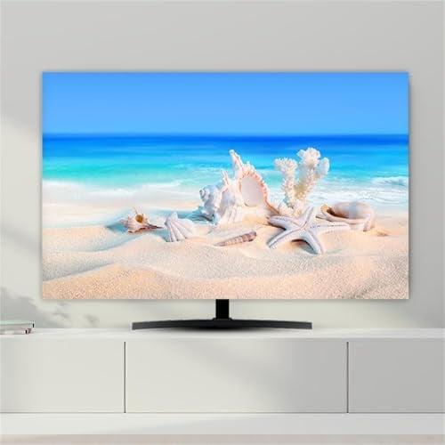 FANSU 3D-Muster Hülle Staubschutzhülle, Bildschirm Staubschutz für Fernsehen Universal, Hängend/Desktop Indoor Bildschirm Staubschutz TV Schutzhülle für Den (Strand,55-65 Zoll)
