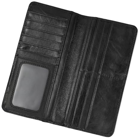 LUUFAN Portefeuille long en cuir véritable pour homme avec poche zippée vintage à deux volets, 8133h-noir, Taille unique, Classique