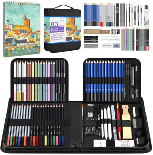 83Pcs Drawing Sketching Pencils Set with Sketchbook, for Beginners Artists | Creative Set with Colored, Drawing, Watercolor and Graphite Pencils in a Pencil case, Ideal for Drawing and Painting