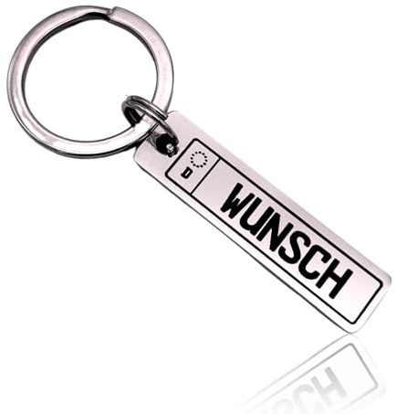Schlüsselanhänger mit Wunschtext – personalisierbar mit Kennzeichen, Name oder Zahl – Metall mit Gravur – Geschenk für Autofahrer, Fahranfänger & Männer – Nummernschild Design