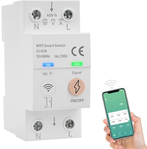 Disyuntor Inteligente WiFi Tuya Smart life APP Mando a Distancia Interruptor Inteligente 63A 80-300VAC Interruptor WiFi Control por voz medición de energía, temporizador (Versión en inglés)