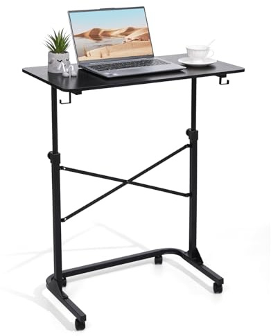 Adjustable Height Standing Desk with Wheels, 31x16 inch Portable Rolling Laptop Table for Treadmill & Walking Pad, Sit Stand Computer Desk for Home Office (Height adjustable range 28-49in)