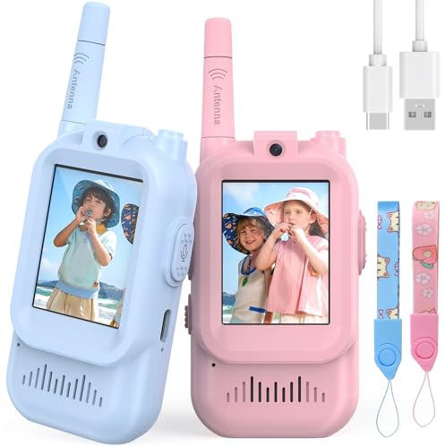 Video Walkie Talkie Kinder, 2er Set Walky Talky Aufladbar mit Display, 2-Way Radio Große Reichweite, Weihnachten Geburtstag Geschenke Spielzeug für Jungen und Mädchen von 3-12 Jahren
