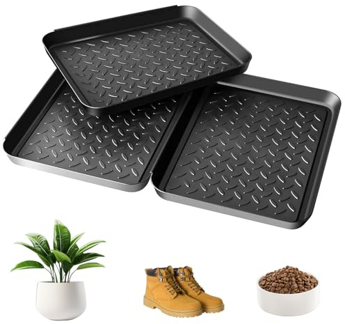 CAIEJSAEN Set of 3 Shoe Drip Trays Plastic Shoe Mat Drip Tray 35 x 27.5 x 3 cm with Raised Edge Set for Rain and Snow Days Ideal as Shoe Rack Wellington Boots