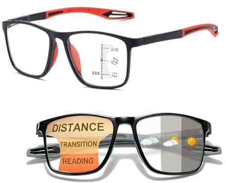 Photochromic Progressive Multifocus Reading Glasses Blue Light Blocking Reading Glasses With Spring Hinge, UV Protection