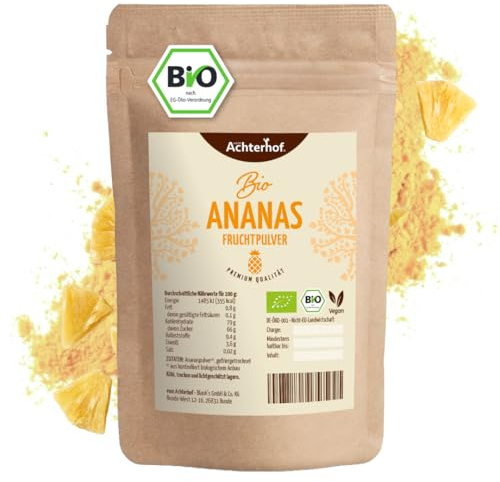 Bio Ananas Fruchtpulver 250g | 100% Bio Ananas, sorgfältig gefriergetrocknet | ohne Zusätze, 100% reine Frucht | intensiver und natürlich fruchtiger Geschmack | Achterhof