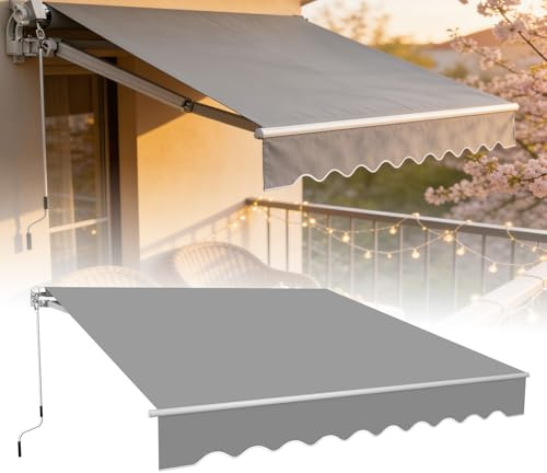 LZQ Klemm Markisen Balkon Sonnen Gelenkarmmarkise Handkurbel,Sonnenschutz Wasserdicht Staubdicht Höhenverstellbar (Hellgrau,4 * 3M)