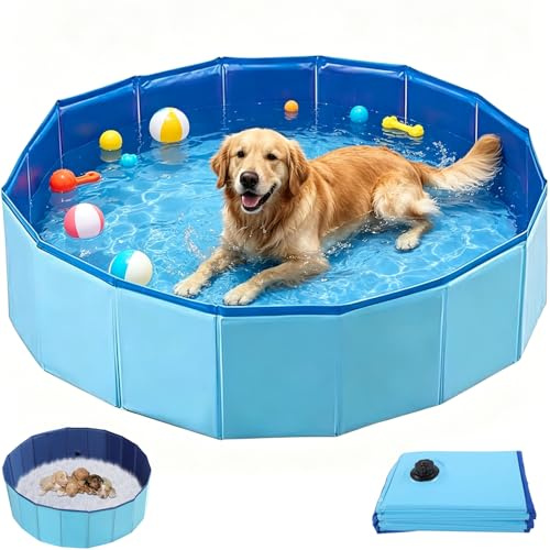 Abiemuce Piscine pliable pour chien - 120 x 30 cm - Avec valve de vidange - Pour chiens et chats de petite et moyenne taille - En PVC - Antidérapante - Convient également pour les enfants - Portable