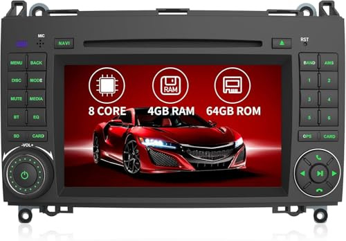 Junsun Autoradio für Mercedes-Benz Sprinter Vito Viano W639 W906 & A-Klasse W169 B-Klasse W245 – 4GB+64GB Android 13 mit CD-Laufwerk, 2-DIN, integriertem CarPlay, Android Auto, WLAN, Bluetooth & DSP