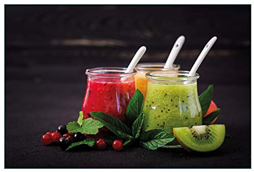 Wallario Küchenrückwand selbstklebend 90 x 60 cm, Motiv: Bunte Smoothies in grün und rot | Spritzschutz abwischbar & pflegeleicht