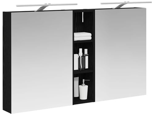 vidaXL Badezimmerschrank-Set 3 pcs 120 x 14,5 x 70 cm Holzwerkstoff, Badezimmer-Schrank, rechteckiger LED-Spiegel, moderner Wand-Organizer, praktischer Platzsparer