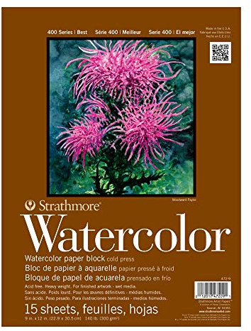 Strathmore 400 Series Watercolor Block, Cold Press, 9x12 Bound (4 Sides), 15 Sheets/Block, White