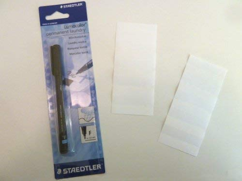 20 Plain White Iron on Name Tapes with Black Permanent Laundry Marker Pen - Name Tag Labels - Ideal for Childrens School Uniform or Nursing/Care Homes