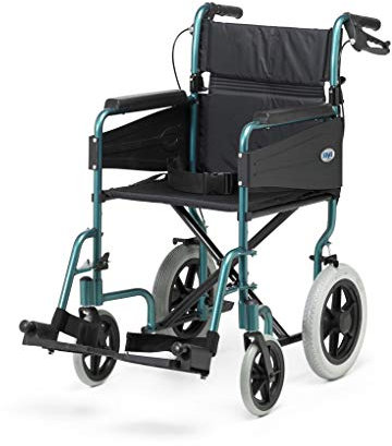 Days Lightweight Wheelchair for Adults, Escape Folding Wheelchairs, Compact Wheel Chair with Adjustable Footrests, Attendant Propelled, Padded Seat - Narrow, Racing Green