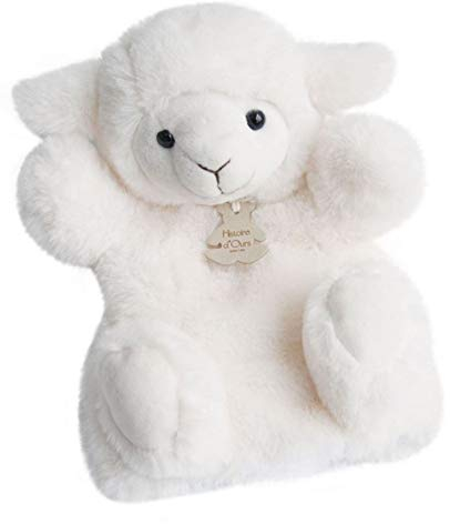 HISTOIRE D'OURS - Peluche Marionnette à Main Agneau - Blanc 25cm - Doudou Peluche pour Enfants - Développe Créativité et Imagination - Cadeau Naissance Bébé Fille Garçon - HO2597