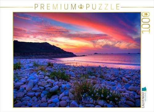 CALVENDO Puzzle Sehnsucht Bretagne - Farbenprächtiger Sonnenuntergang am Strand von Guerzit im Département Finistére 1000 Teile Puzzle quer | Lege-Größe cm Foto-Puzzle für glückliche Stunden