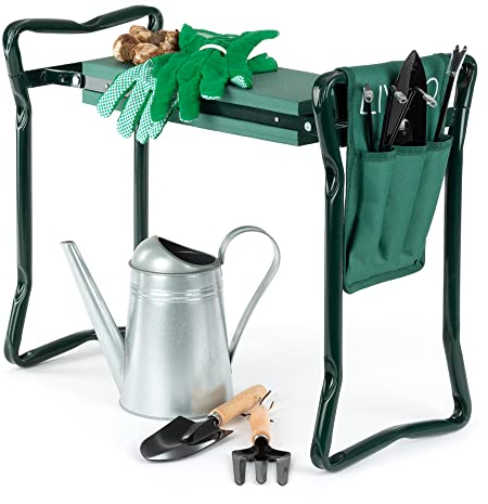 LIVIVO Folding Portable Garden Kneeler For Gardening Multi Use Can Be Adjusted To Use As Bench Stool Chair Or Kneeler Foam Rubber Padding Padded Pad Seat - Comes with a Tool Bag Holder Pouch