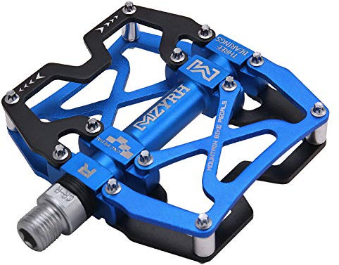 MZYRH Mountainbike-Pedale, ultrastark, bunt, CNC-gefräst, 9/16 Zoll, versiegelt, 3 Kugellager, Schwarz/Blau