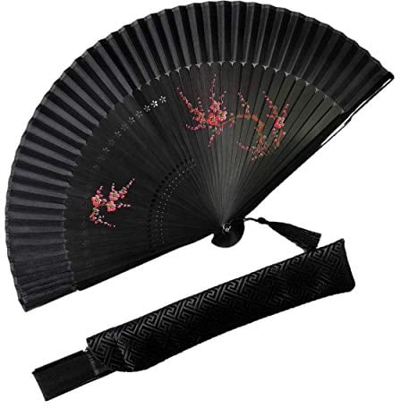 Eastern Wind Japanese Chinese fan Folding fan with Bamboo for Women,Hand fans for women Wedding 8.3 (Black)
