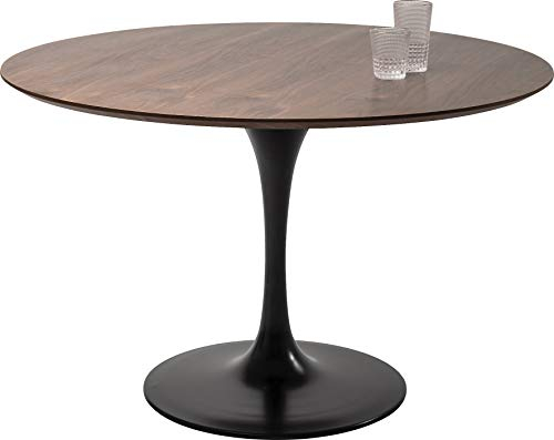 Kare Design Tisch Invitation Set, Schwarz,Braun, 4 Personen, D120 cm, Retro-Design, Platzsparend, Walnussholz-Optik, Esszimmertisch, 50 kg max. Belastbarkeit, Stahl, 76x120x120 cm (HxBxT)