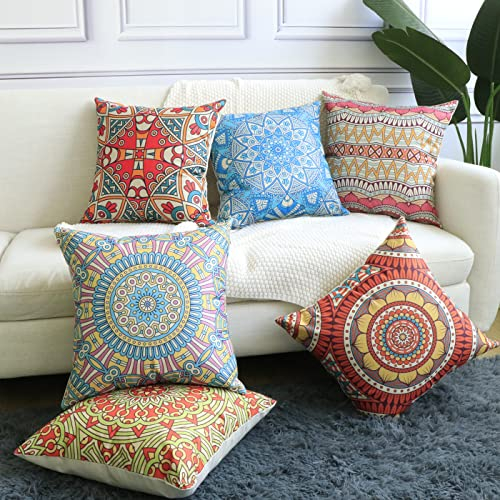 Hodeacc 6 Stück Moderne Mandala Kissenbezüge, Bohemian Throw Kissenbezüge Hippie Kissenbezüge für Sofa Couch Bed Chair, 18 x 18 Zoll, nur für den Fall