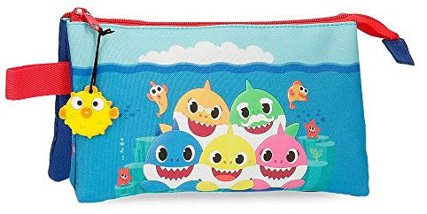 Baby Shark Happy Family Dreifaches Federmäppchen Blau 22x12x5 cms Polyester