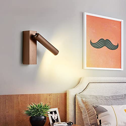 Phube 3W LED Leselampe mit Schalter Moderne Aluminium Wandleuchte 350°Drehbar Scheinwerfer Minimalistische Wandbeleuchtung 3000K Warmweiß Wandlampe für Schlafzimmer Wohnzimmer Hotel(Bronze)