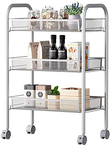 ZHANGMEI Metall Catering Trolley Servierwagen Räderwagen Küchenwagen Ideal Allzweck Bücherregal Haushaltsregal Küchenregal mit Rollen für Hotel Restaurants und Pflegeheime Edelstahl Silber,3 Layers